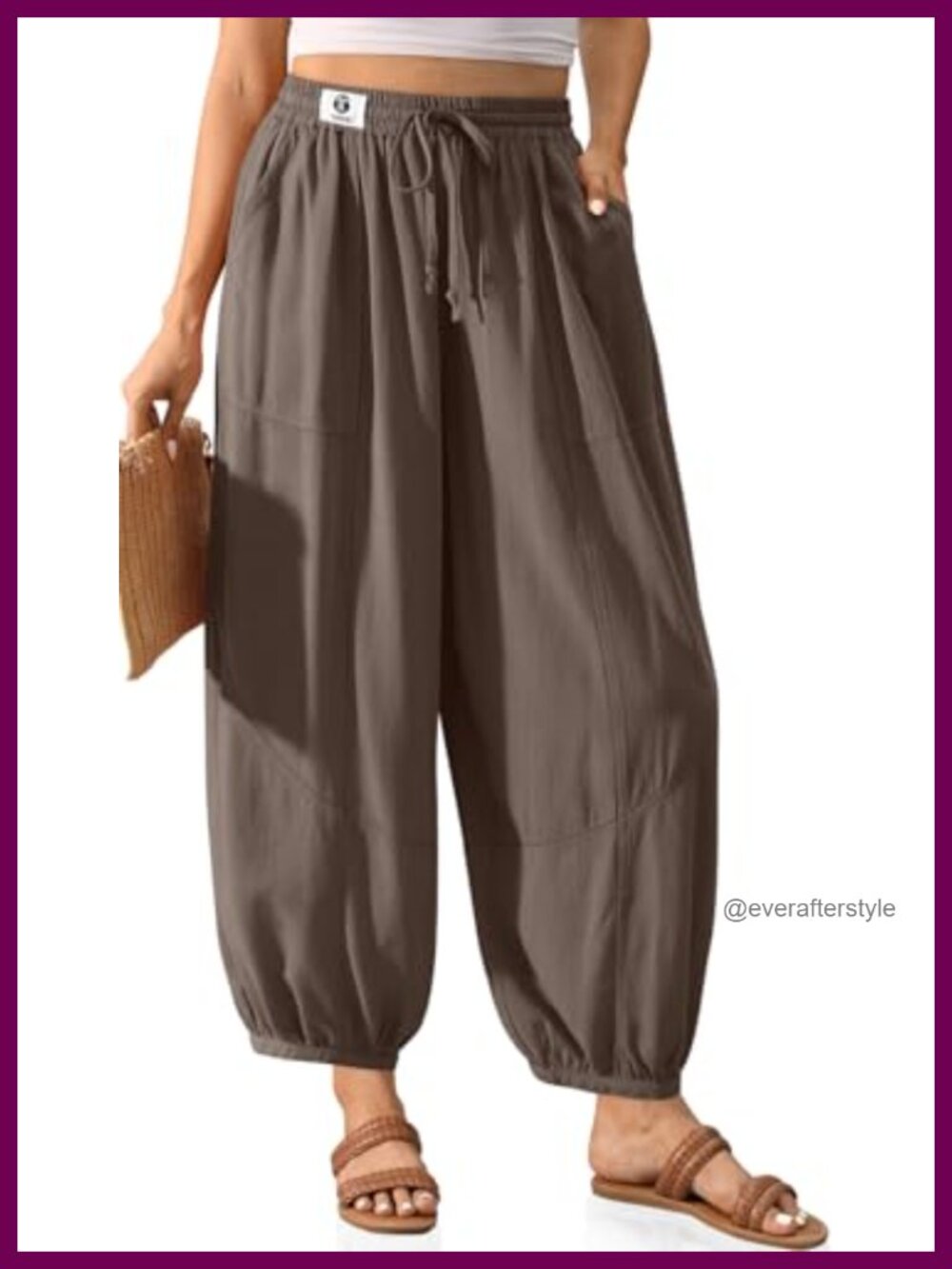 Women's Linen Blend Barrel Harem Pants with Pockets
